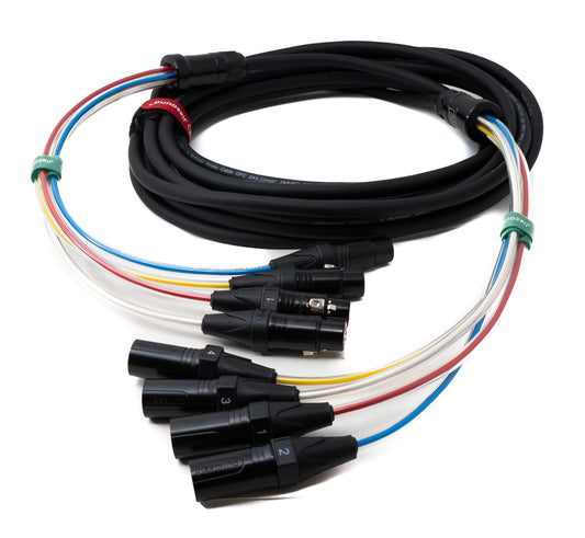 SYSTEM-S Audio Kabel 10 m XLR 3 polig 4x Stecker zu 4x Buchse AUX in Schwarz