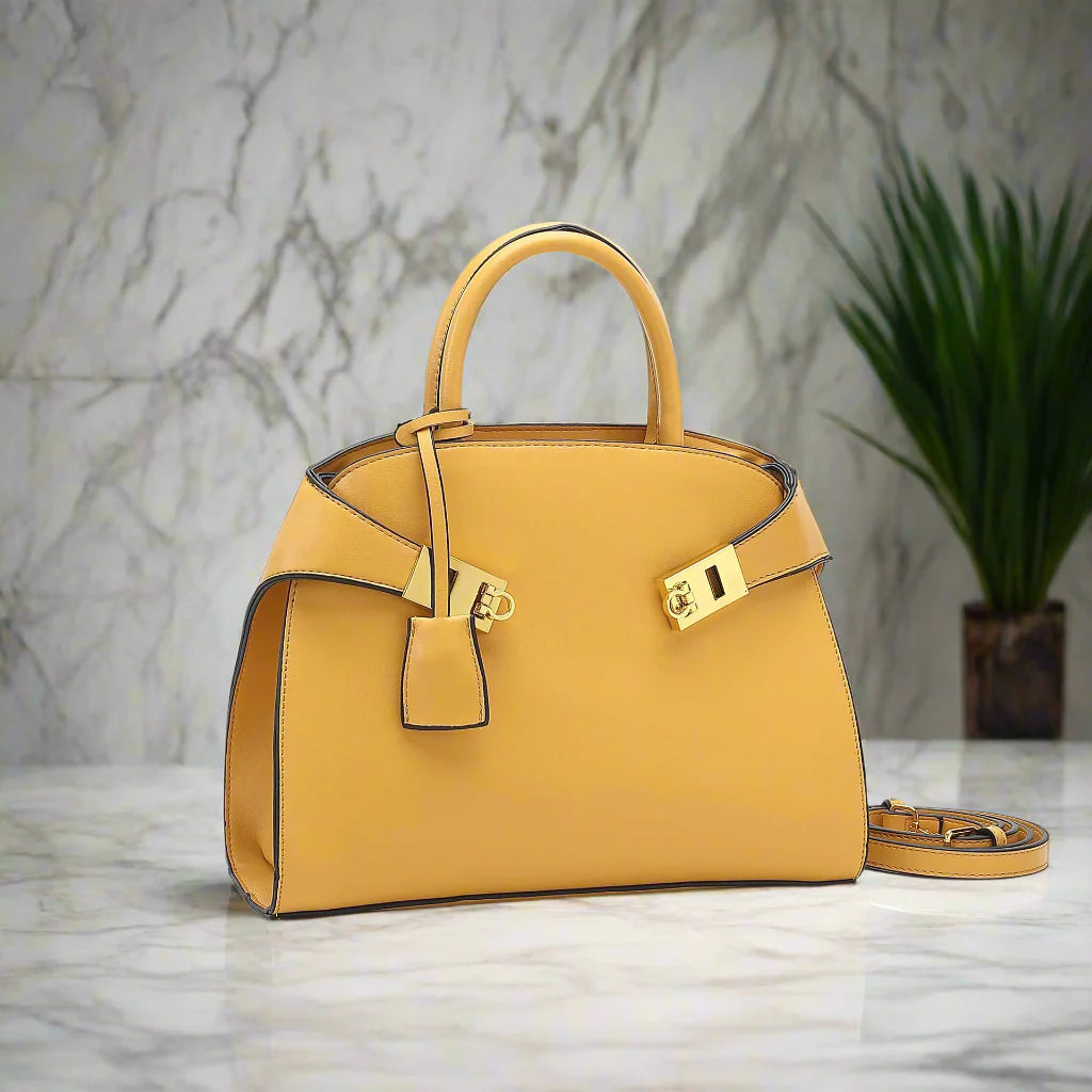 Ari modern classic shell bag – soft structured style double lock charm