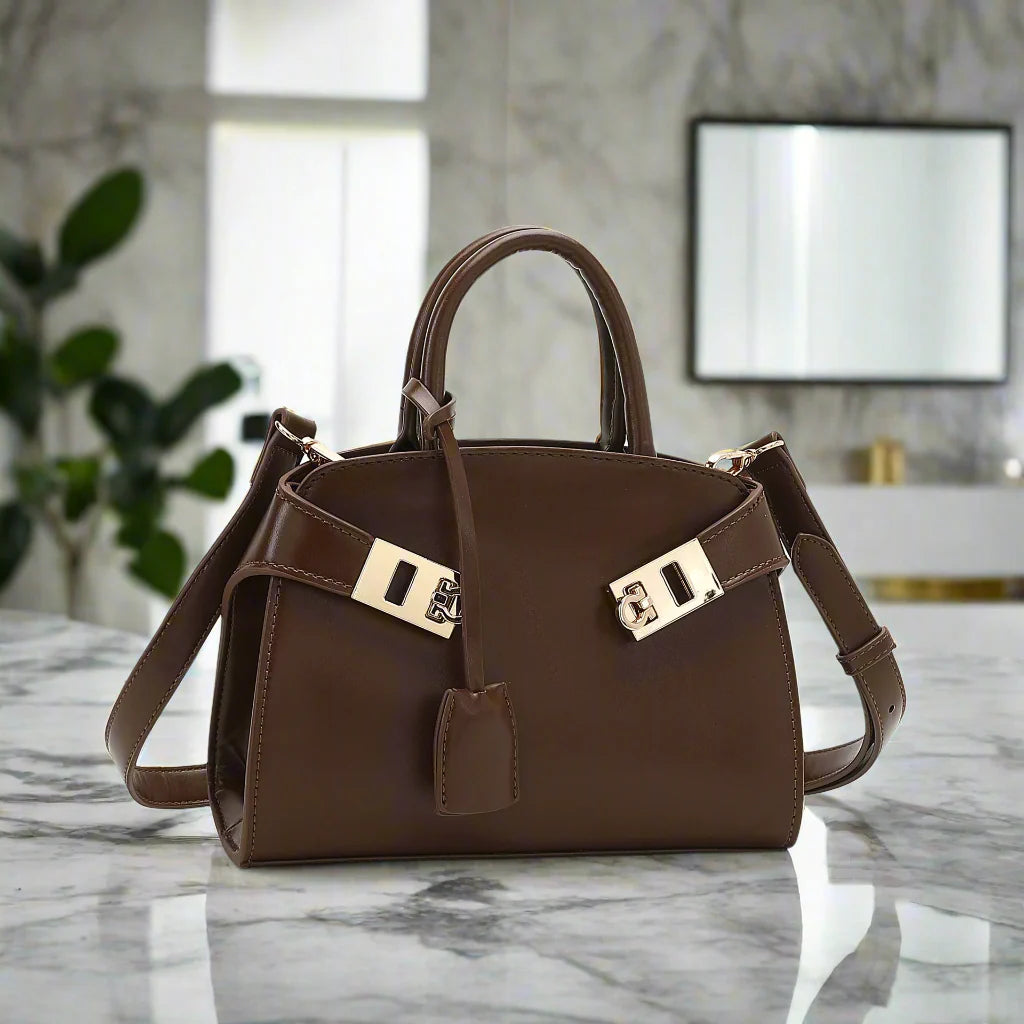 Ari modern classic shell bag – soft structured style double lock charm