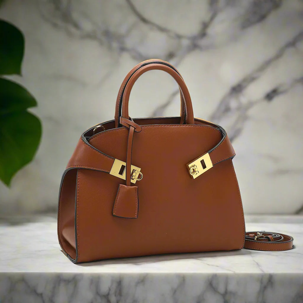 Ari modern classic shell bag – soft structured style double lock charm