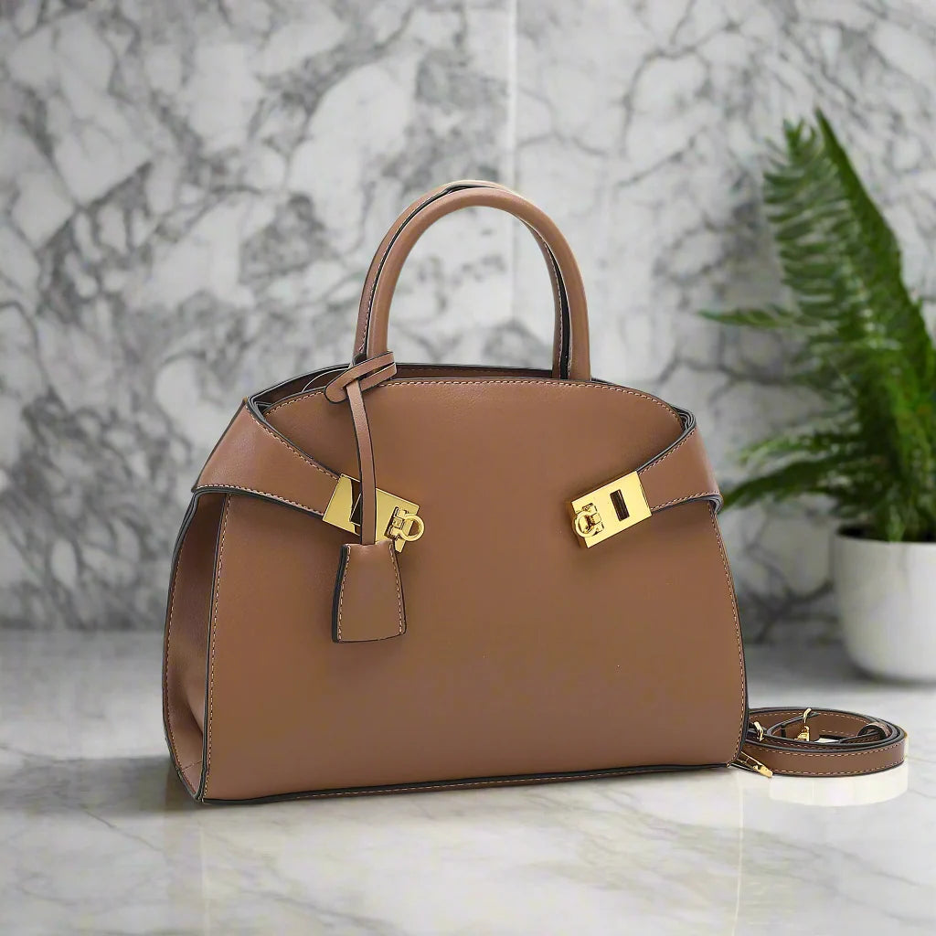 Ari modern classic shell bag – soft structured style double lock charm