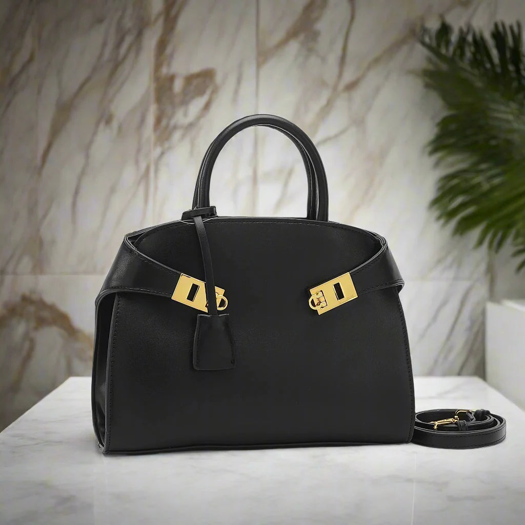 Ari modern classic shell bag – soft structured style double lock charm