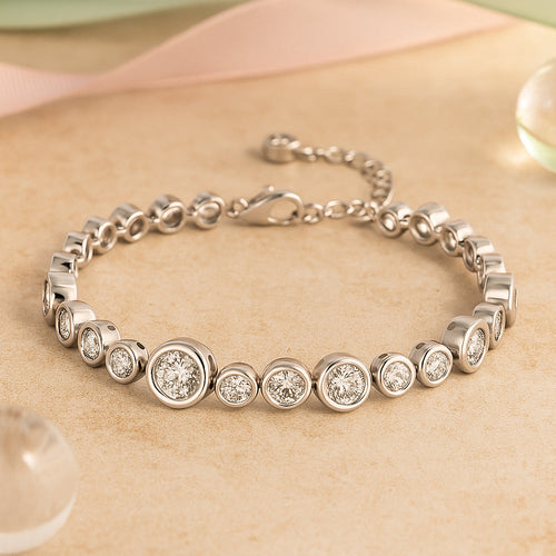 SilberGlanz Gliederarmband Halbierte Zirkonia Kugeln - Länge 18 Cm, 925er Silber