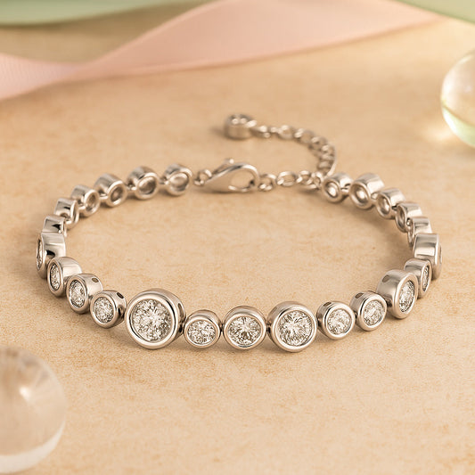 SilberGlanz Gliederarmband Halbierte Zirkonia Kugeln - Länge 18 Cm, 925er Silber