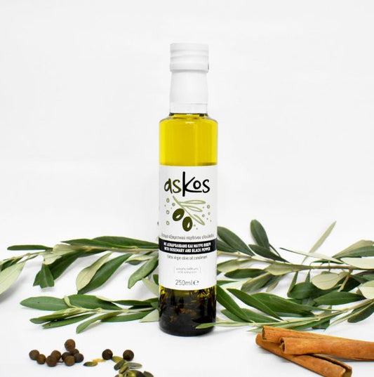 Ulei de măsline ASKOS cu rozmarin și piper - ulei presat la rece, sticlă de sticlă 250ml, gust proaspăt