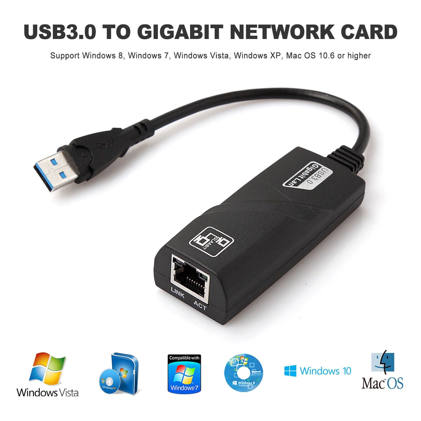 Adaptor LAN USB 3.0 DREIKS - Gigabit Ethernet 10/100/1000 Mbps, alimentat prin USB, design compact