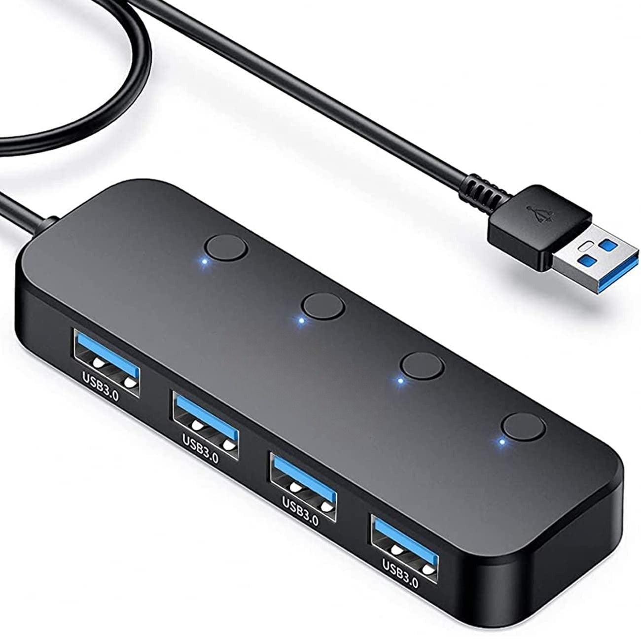 DREIKS 4-Port USB Hub Mit LED Und Unabhängige Einzelschalter - USB 3.0 Bis Zu 5 Gbps Schlankes Design