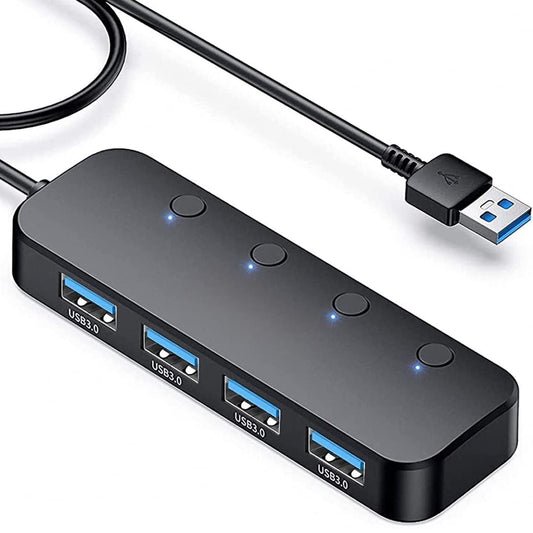 Hub USB DREIKS cu 4 porturi, LED și switch-uri independente - USB 3.0 până la 5 Gbps, design subțire