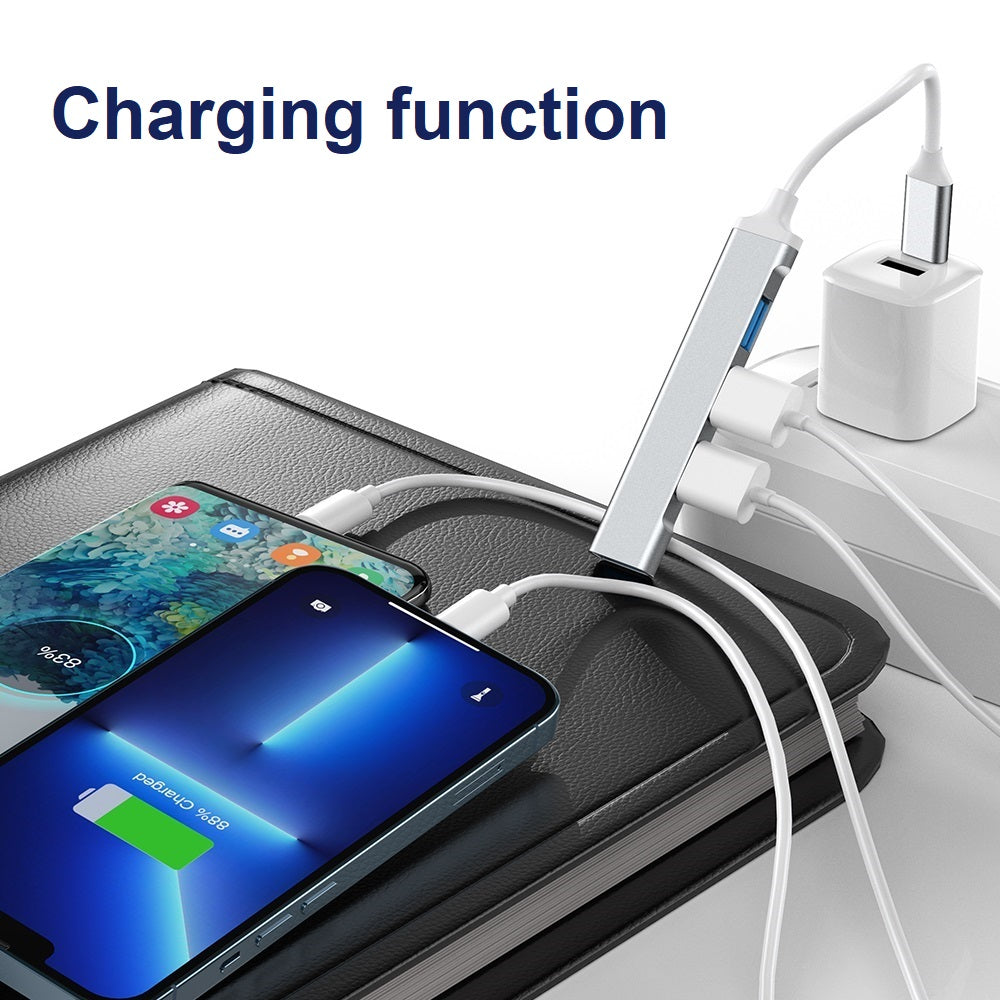 4-Port USB Hub Adapter Verteiler Docking USB 2.0 3.0 Laptop Notebook Grau Silber