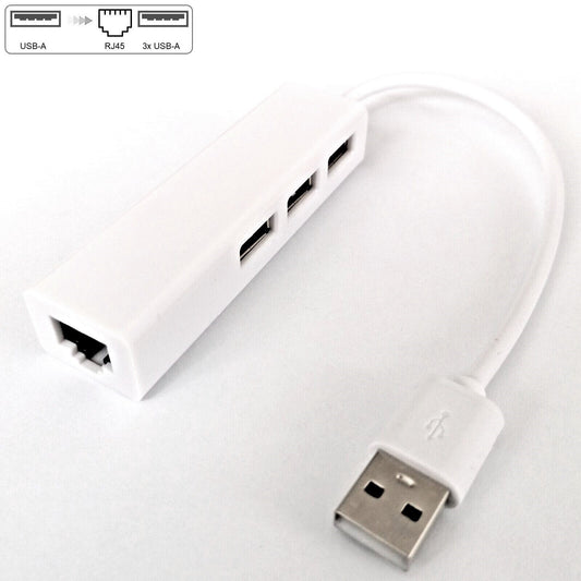 Adaptor DREIKS USB A RJ45 Ethernet - 3x porturi USB A, 10/100 Mbps, conectare și utilizare imediată