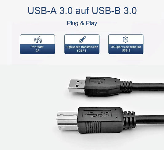 Druckerkabel USB 3.0 Scannerkabel USB-A Stecker auf USB-B 3.0 Stecker Kabel 2 m