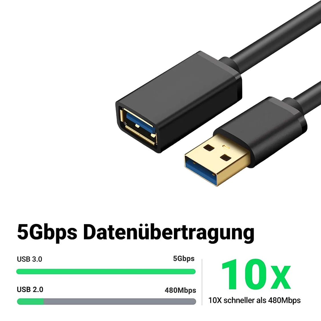 Verlängerungskabel USB 3.0 USB-A Stecker zu USB-A Buchse USB Kabel Vergoldet
