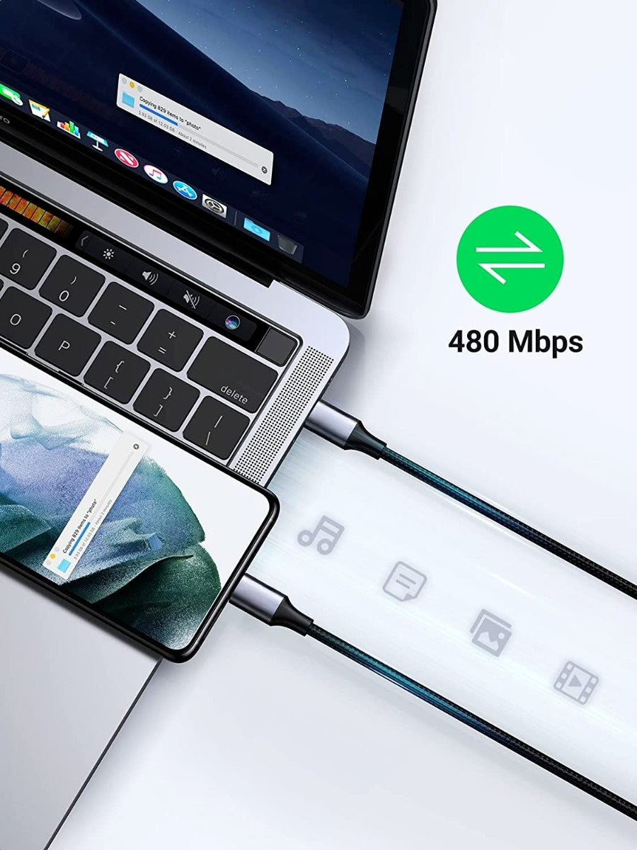 Cablu USB-C DREIKS PD 60W cu încărcare rapidă - Transfer de date USB-C la USB-C 480 Mbps