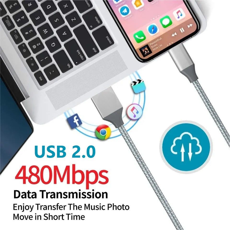 Ladekabel für iPhone USB-A auf 8-Pin Nylon Datenkabel 3A USB 2.0 Handy