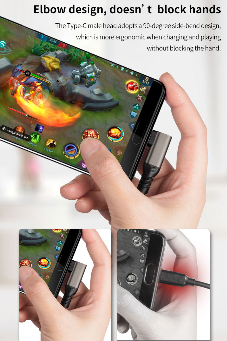 90 Grad Typ-C Ladekabel Winkel USB-A USB-C Kabel abgewinkelt 3A Nylon USB 3.2