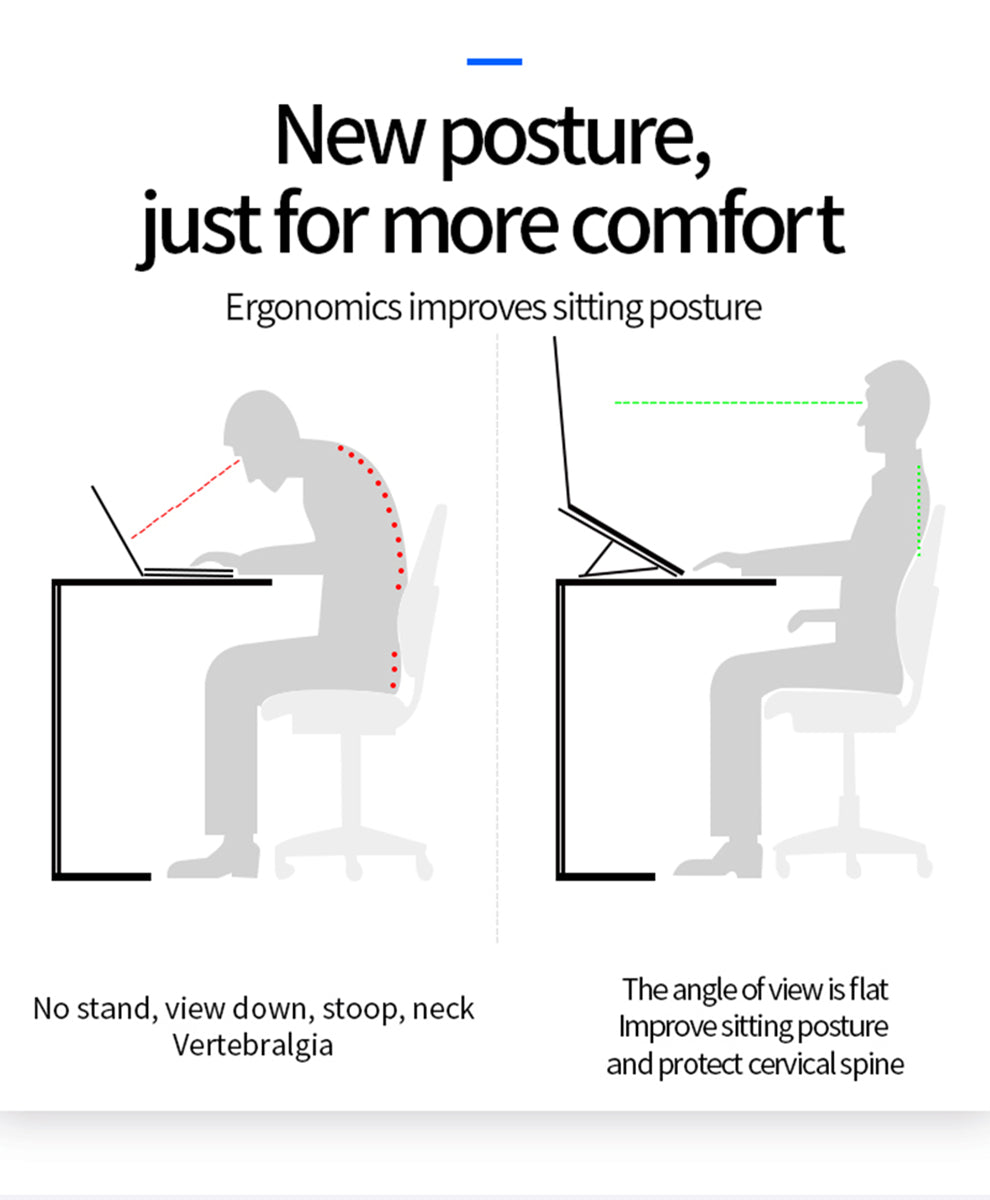 Suport reglabil pentru laptop DREIKS - 9 niveluri de înălțime, structură triunghiulară din aluminiu, tampoane antiderapante din silicon