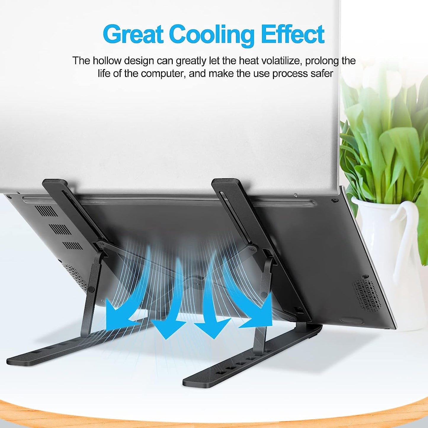 Suport reglabil pentru laptop DREIKS - 9 niveluri de înălțime, structură triunghiulară din aluminiu, tampoane antiderapante din silicon