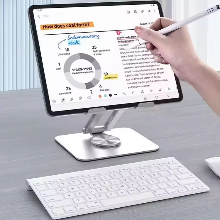 Suport pentru tabletă, rotație 360°, aluminiu, acceptă tablete de până la 12 inci