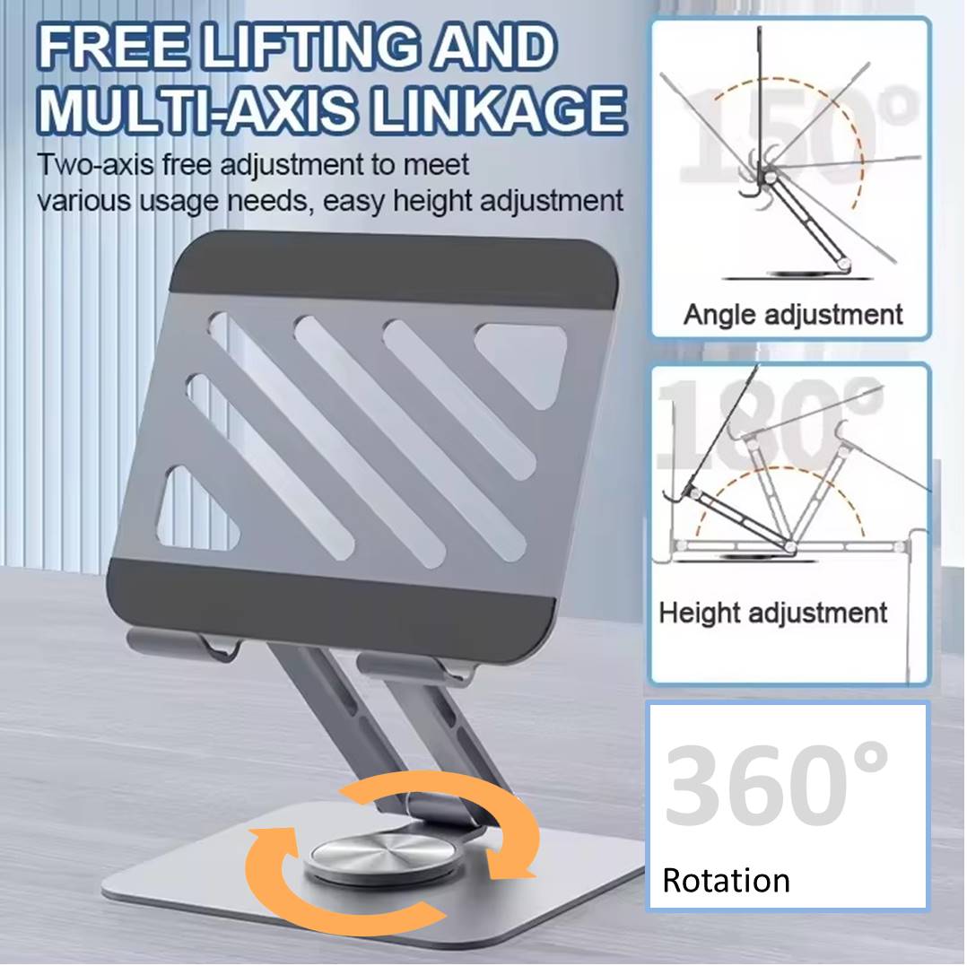 Suport pentru tabletă, rotație 360°, aluminiu, acceptă tablete de până la 12 inci
