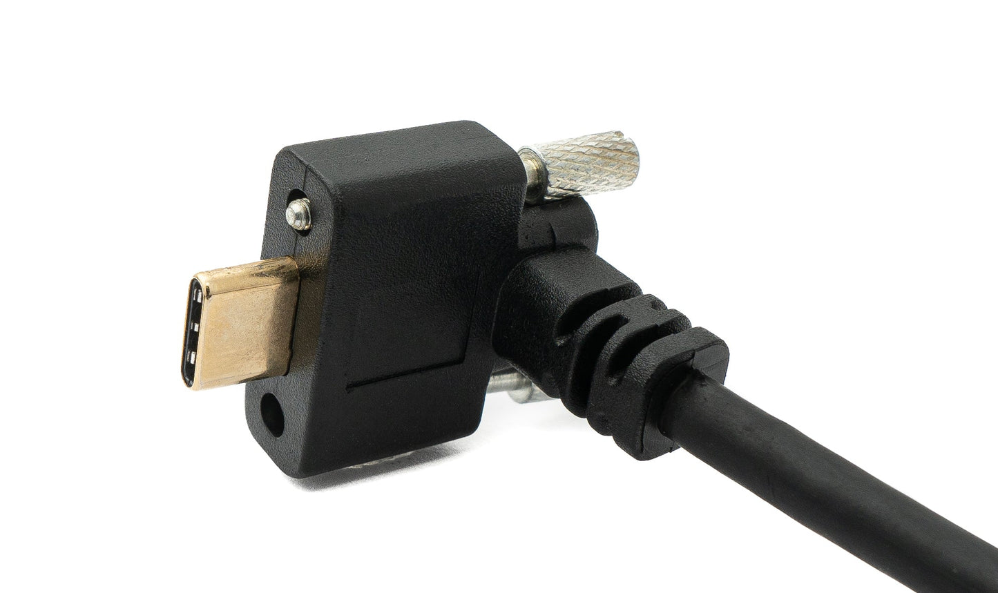 SYSTEM-S USB 3.1 Gen 2 100W Kabel 2 m Typ C Stecker zu Buchse Schraube Winkel in Schwarz