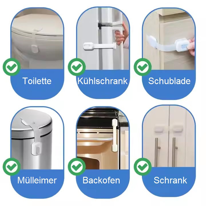 Încuietoare de siguranță pentru copii DREIKS - Protecție eficientă pentru dulapuri și sertare, Capacitate 8 bucăți, Instalare fără găurire