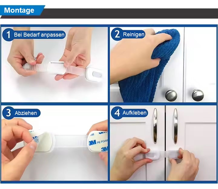 Încuietoare de siguranță pentru copii DREIKS - Protecție eficientă pentru dulapuri și sertare, Capacitate 8 bucăți, Instalare fără găurire