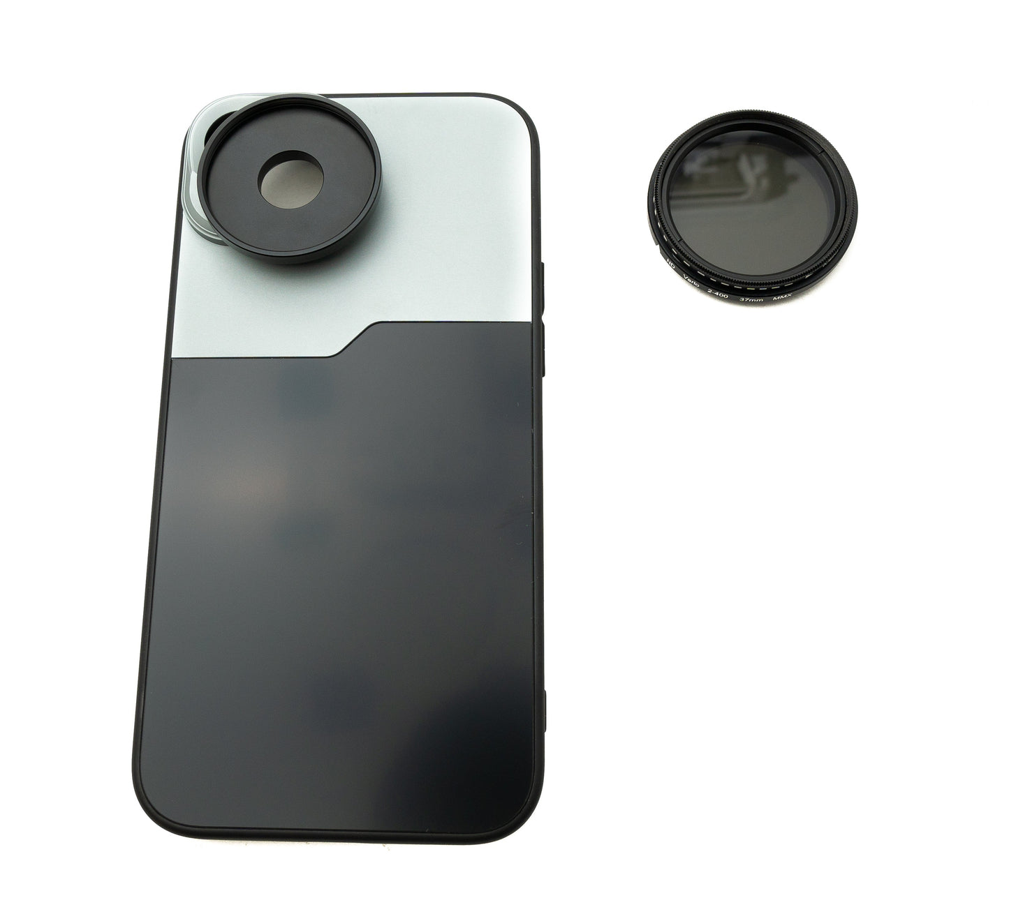 SYSTEM-S ND Vario Filter 37 mm 2 bis 400 Neutraldichte mit Gewinde Hülle für iPhone 15 Plus