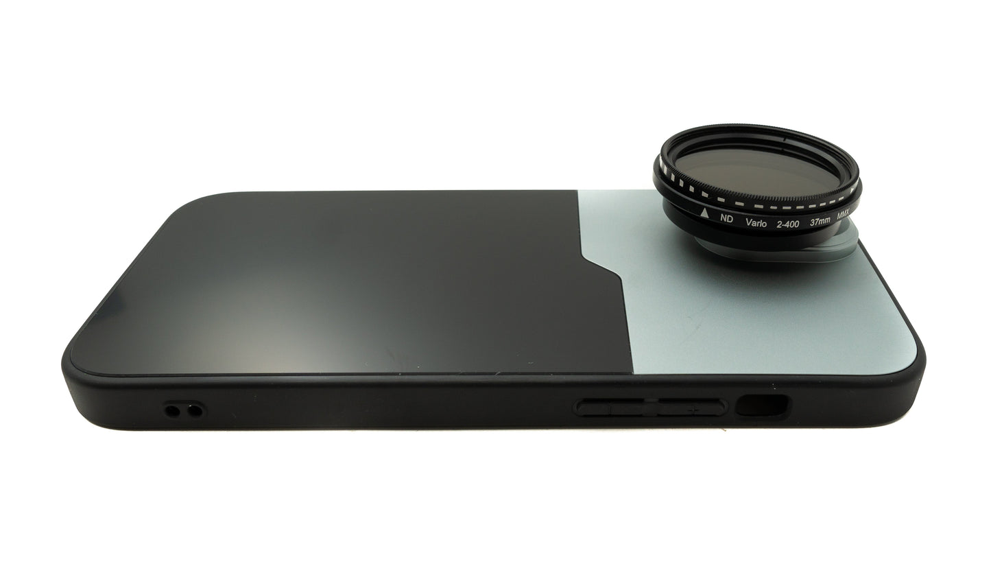 SYSTEM-S ND Vario Filter 37 mm 2 bis 400 Neutraldichte mit Gewinde Hülle für iPhone 15 Plus