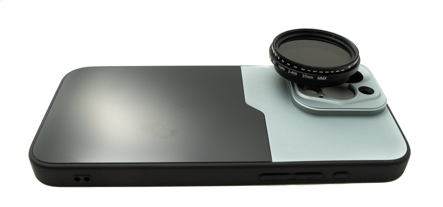 SYSTEM-S ND Vario Filter 37 mm 2 bis 400 Neutraldichte mit Gewinde Hülle für iPhone 15 Pro Max