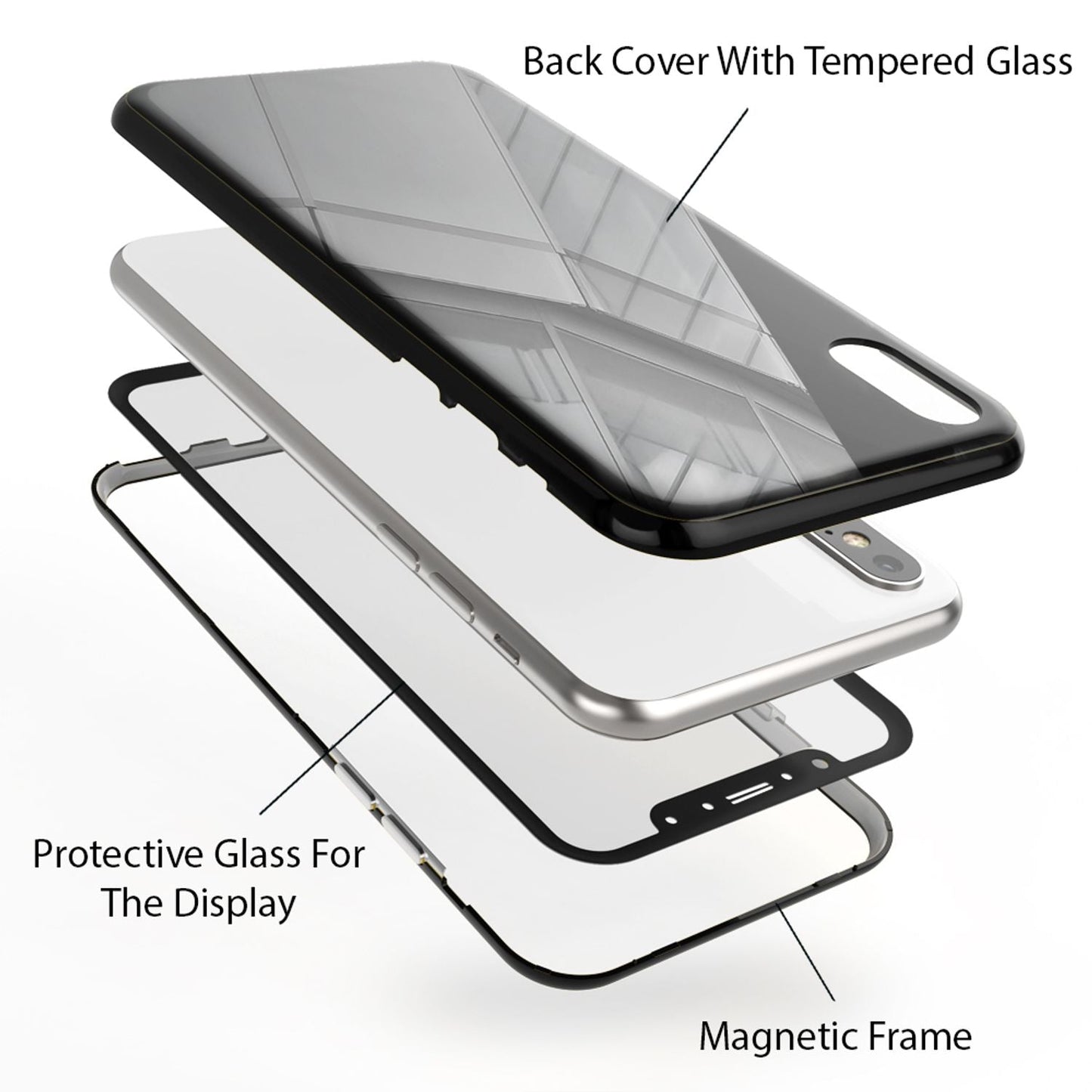 NALIA 360° Magnet Hülle - Ultra Slim Hartglas Rückseite Für iPhone XS Max 9H Härte Display Schutz