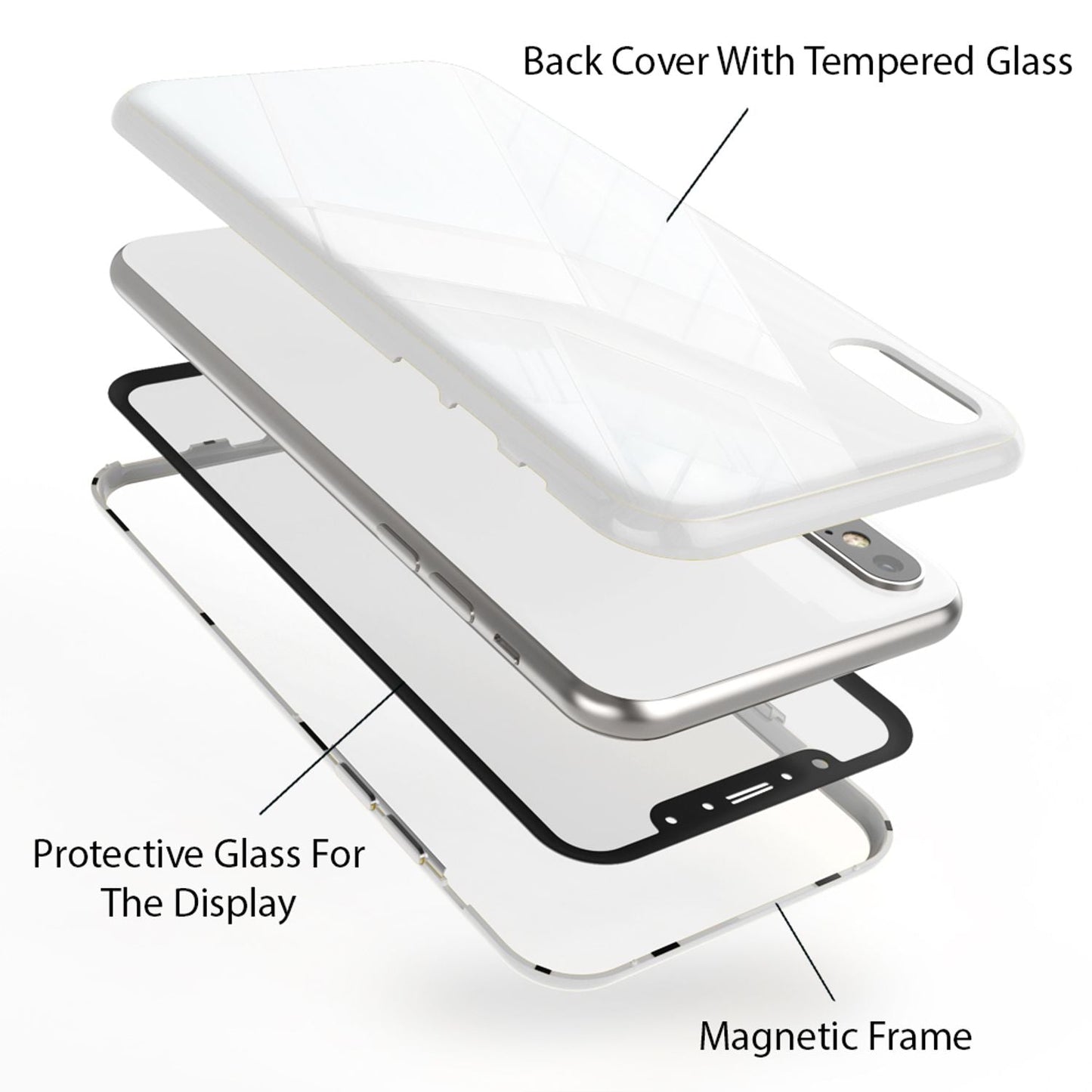 NALIA 360° Magnet Hülle - Ultra Slim Hartglas Rückseite Für iPhone XS Max 9H Härte Display Schutz