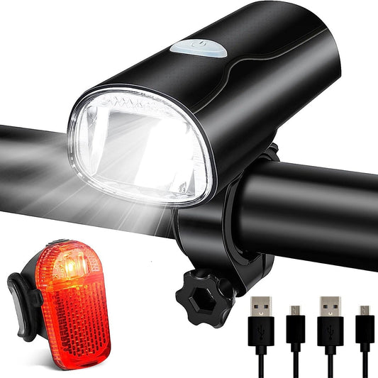 Set de lumini LED pentru bicicletă DREIKS StVZO - Lampă față 30/15 Lux, baterie 1050 mAh, rezistentă la stropire IPX4