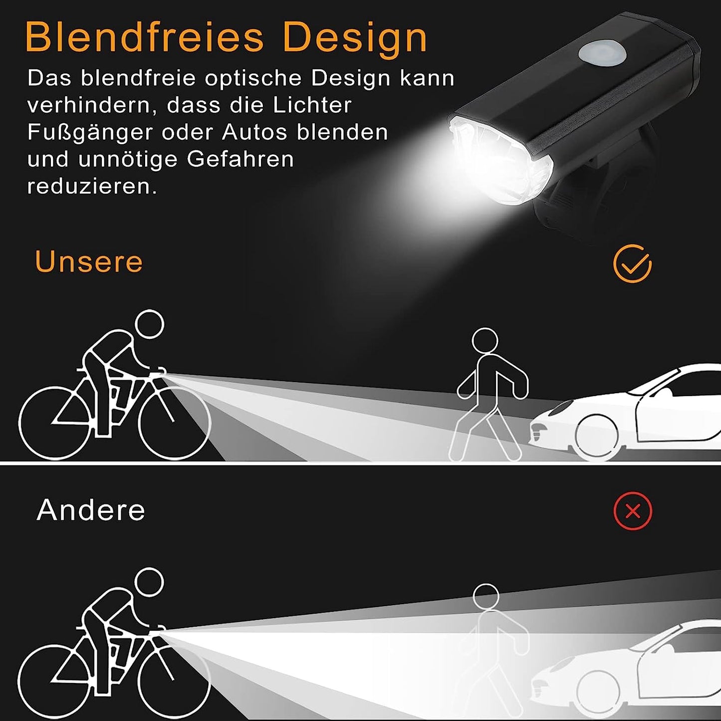 DREIKS LED Fahrradlicht Set StVZO Front- Und Rücklicht - 30/15 Lux, 1500 mAh, IPX4
