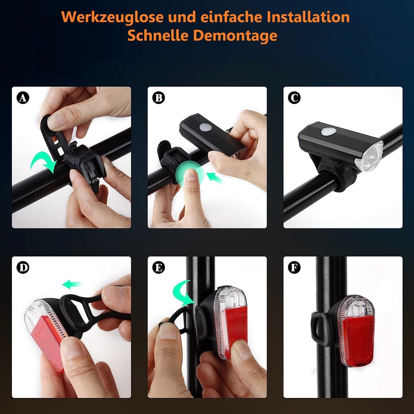 DREIKS LED Fahrradlicht Set StVZO Front- Und Rücklicht - 30/15 Lux, 1500 mAh, IPX4