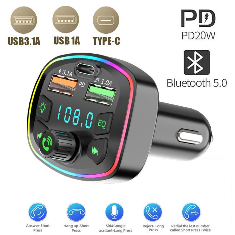 Transmițător FM DREIKS Bluetooth 5.0 - USB PD 3.1A Dimensiuni compacte