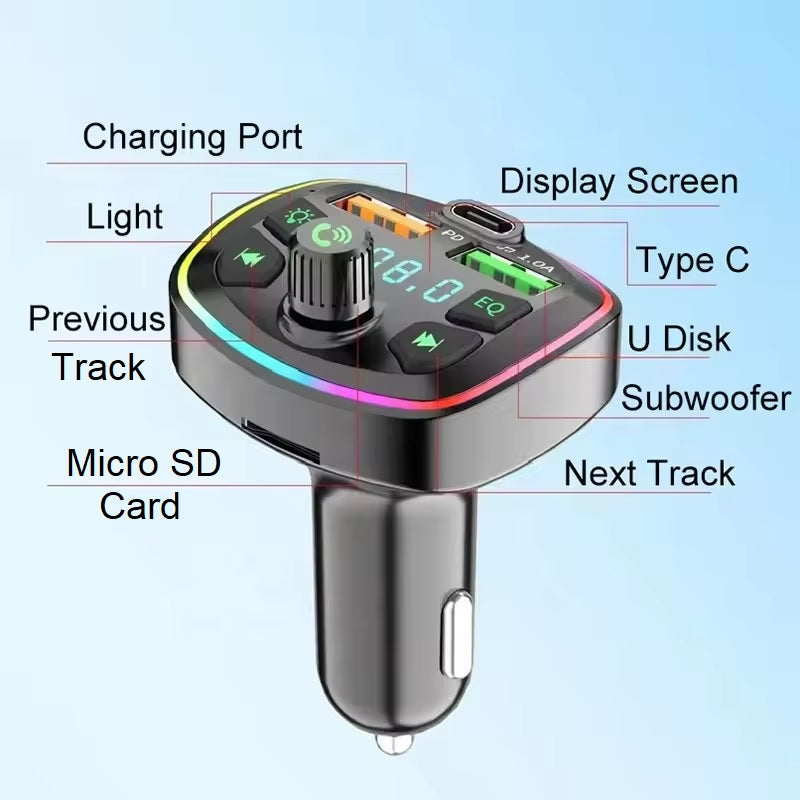 Transmițător FM DREIKS Bluetooth 5.0 - USB PD 3.1A Dimensiuni compacte