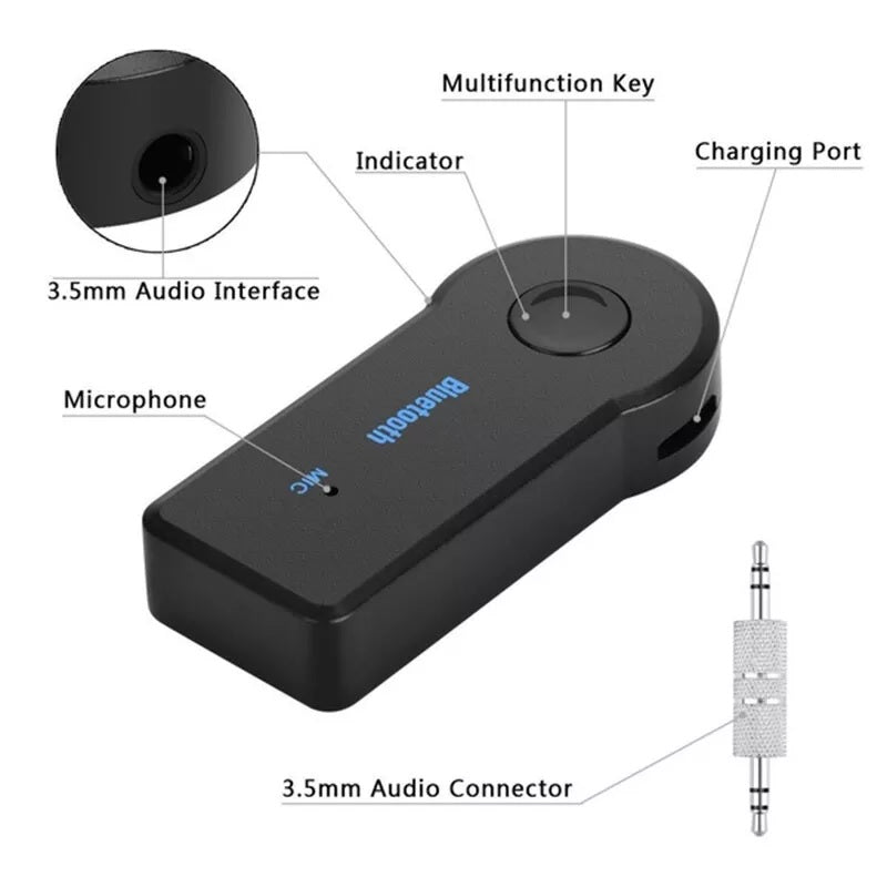 DREIKS KFZ Bluetooth 5.0 AUX-Adapter Kabellose Musikübertragung - Freisprechfunktion, Reichweite 10 m, Kompaktes Design