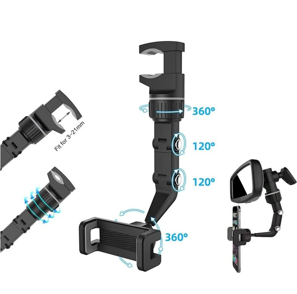 Oglindă retrovizoare auto DREIKS, rotativă la 360° - lățime 60–90 mm, clemă 3–25 mm