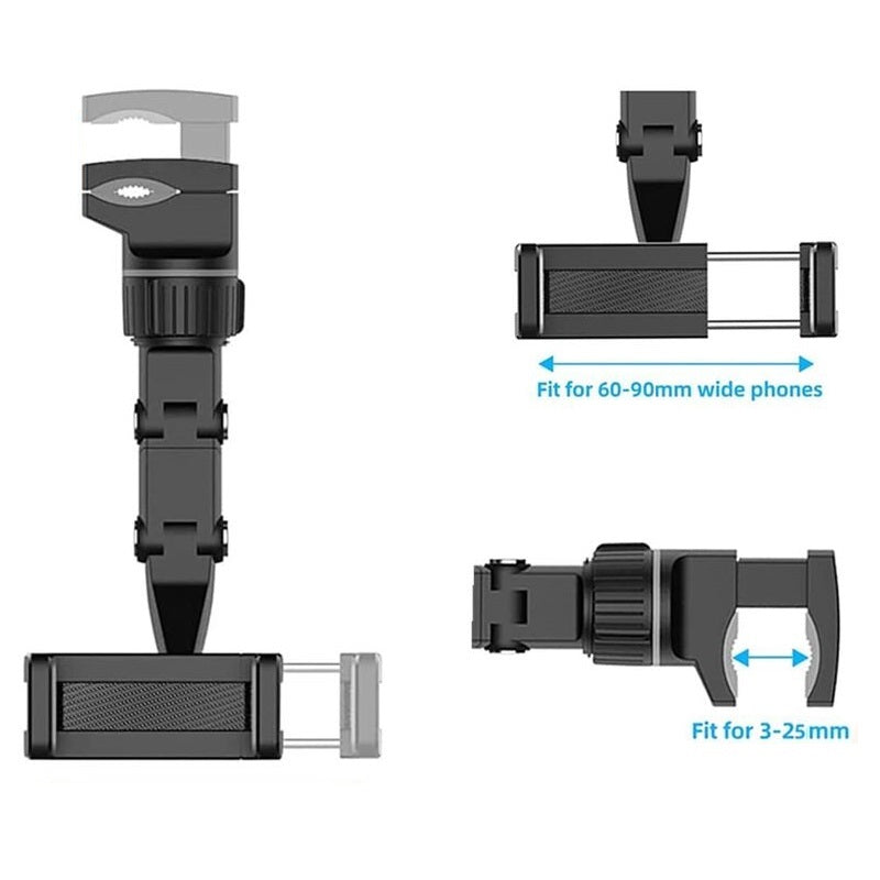 Oglindă retrovizoare auto DREIKS, rotativă la 360° - lățime 60–90 mm, clemă 3–25 mm