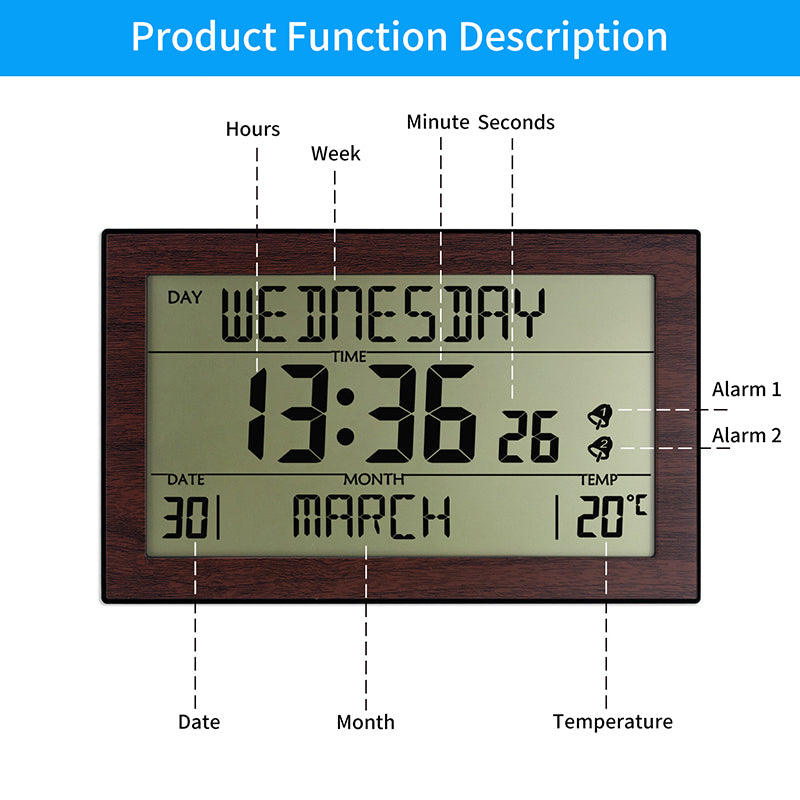 Großer Bildschirm Kreativ Digital Wanduhr Heim Nachttisch Zimmer Elektronisch Wecker Mit Thermometer Wanduhr Dual Wecker Einstellung