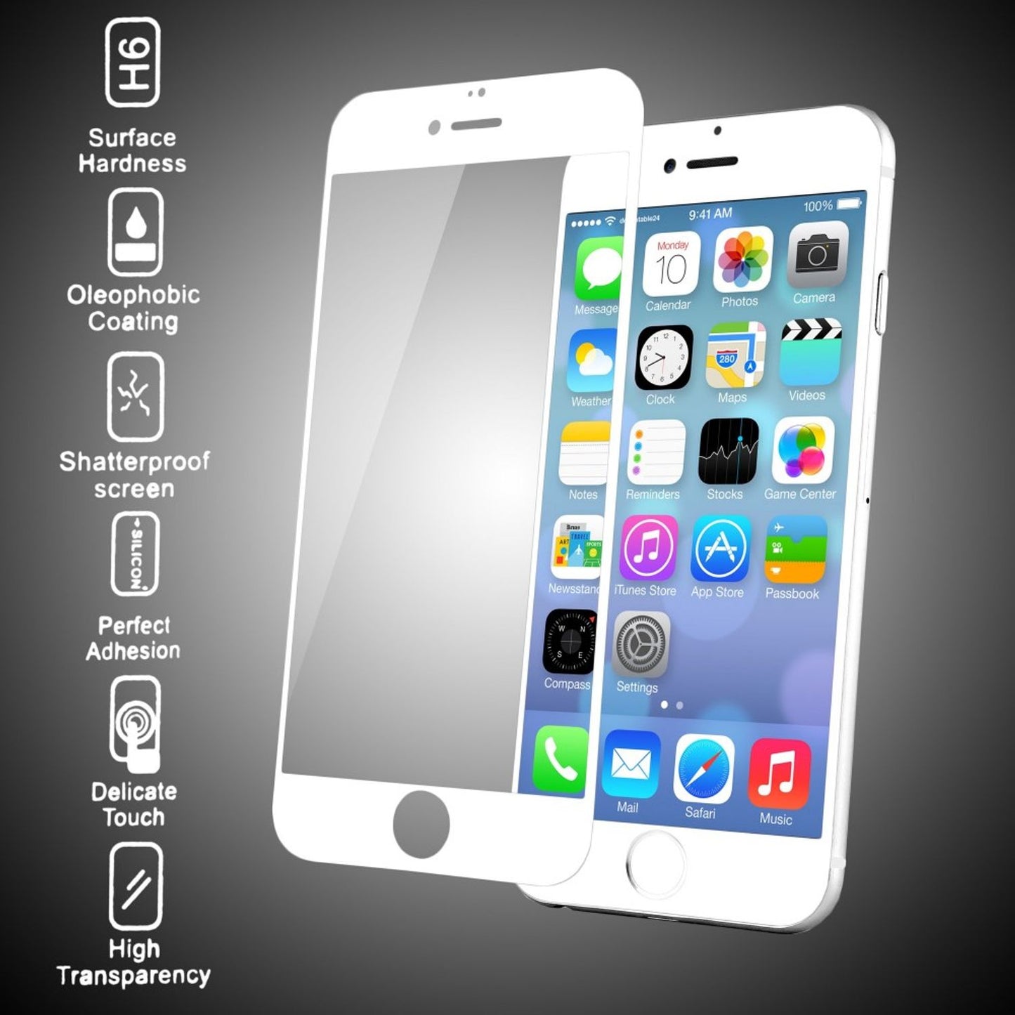 NALIA iPhone 6/6S Schutzglas Vollabdeckung - 9H Härte, 0,33 mm Dicke, Kompatibel iPhone 6/6S