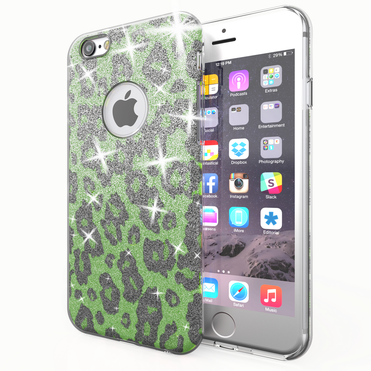 NALIA Hülle Leopard Glitzer - Ultra-Slim Silikon Case Grün Kompatibel iPhone 6/6S