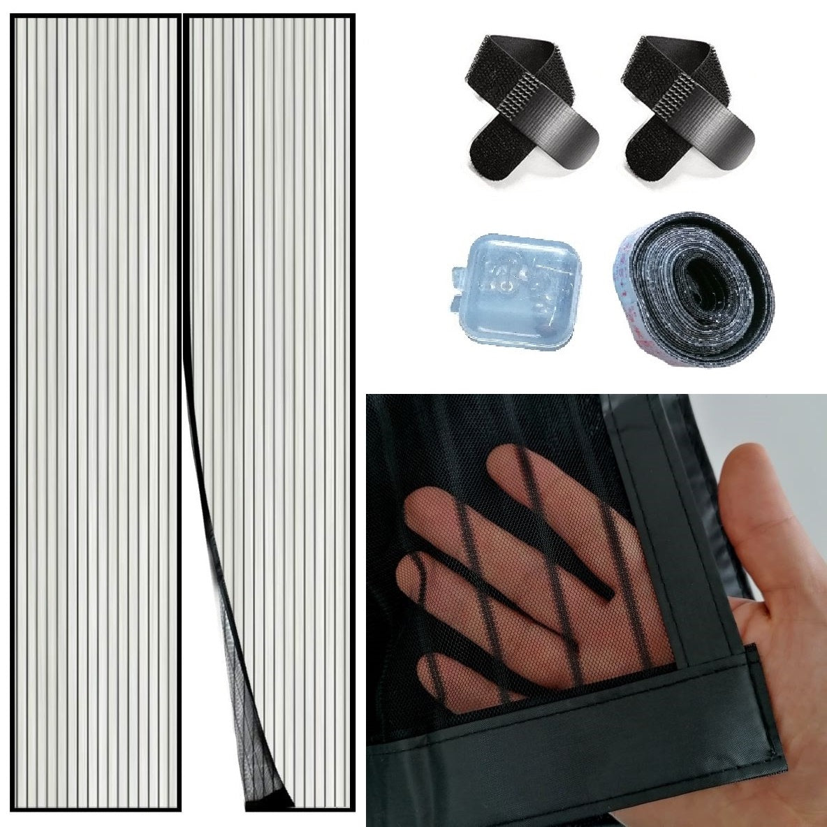 DREIKS Magnetisches Fliegengitter Tür - Magnete 36 Stück, Klettband Inklusive, Polyester Schwarz