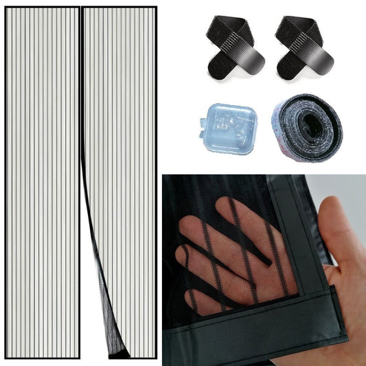 Plasă magnetică pentru uși anti-muște DREIKS - Magneți 36 bucăți, sistem de fixare cu cârlig și buclă inclus, poliester negru