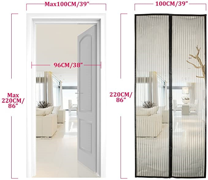 DREIKS Magnetisches Fliegengitter Tür - Magnete 36 Stück, Klettband Inklusive, Polyester Schwarz