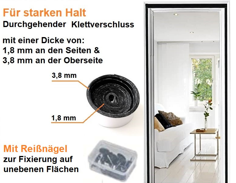 DREIKS Magnetisches Fliegengitter Tür - Magnete 36 Stück, Klettband Inklusive, Polyester Schwarz