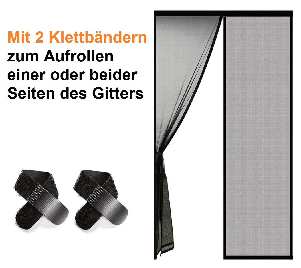 DREIKS Magnetisches Fliegengitter Tür - Magnete 36 Stück, Klettband Inklusive, Polyester Schwarz