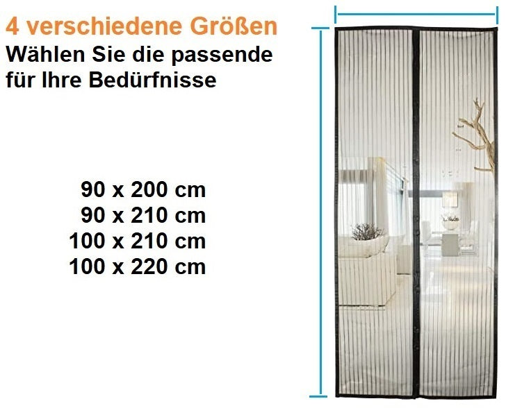 DREIKS Magnetisches Fliegengitter Tür - Magnete 36 Stück, Klettband Inklusive, Polyester Schwarz