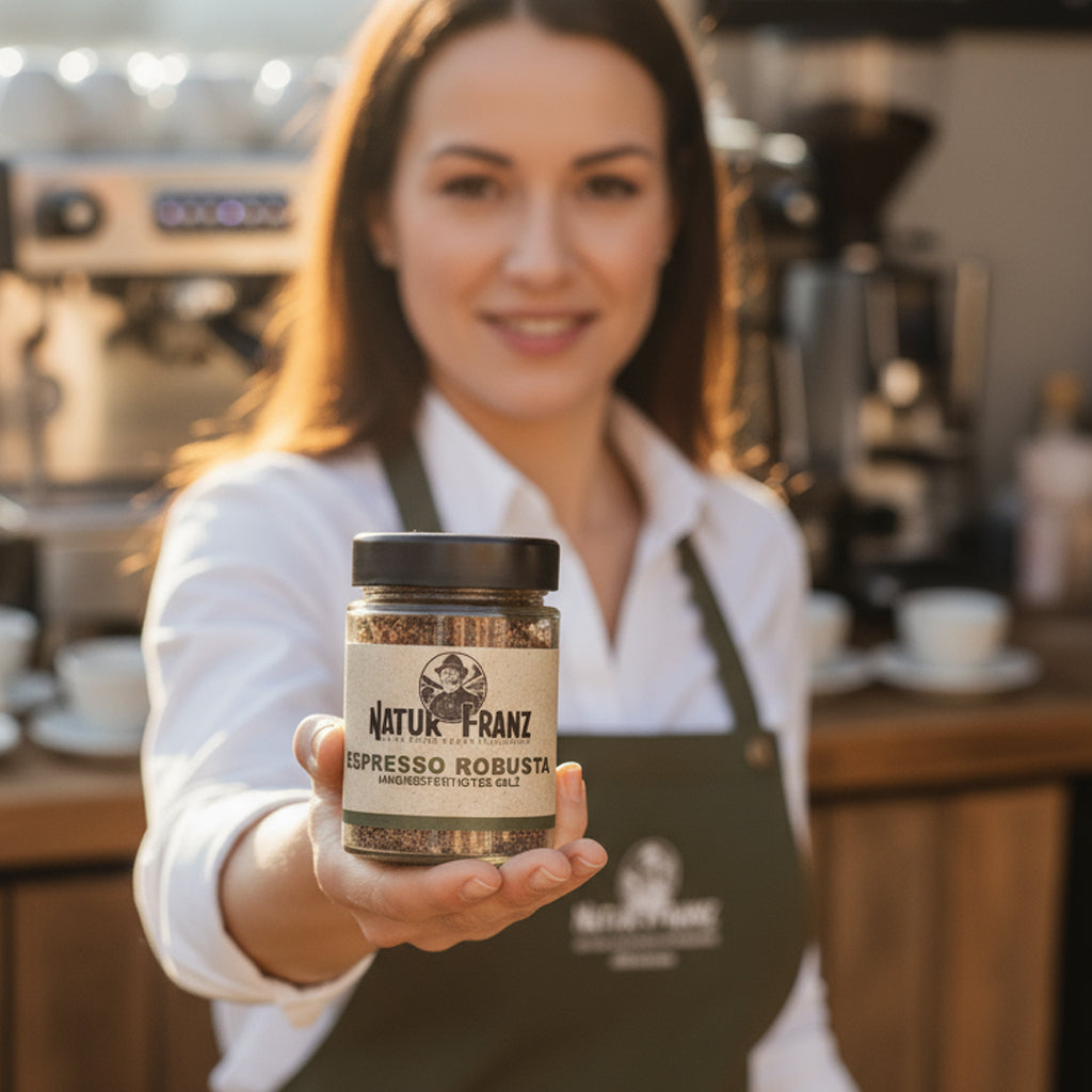 Team NATURFRANZ Espresso Robusta Salz Intensives Aroma - Kapazität 100 g, Stärke Stark, Format Kompakt
