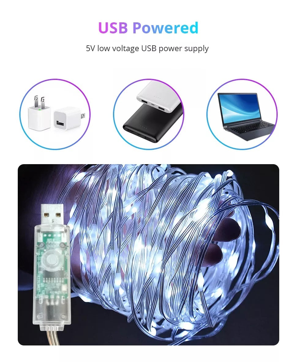 DREIKS Șnur luminos inteligent cu LED-uri, Alexa, RGB, USB, impermeabil - Lungime 5 m, 60 LED-uri, control muzical